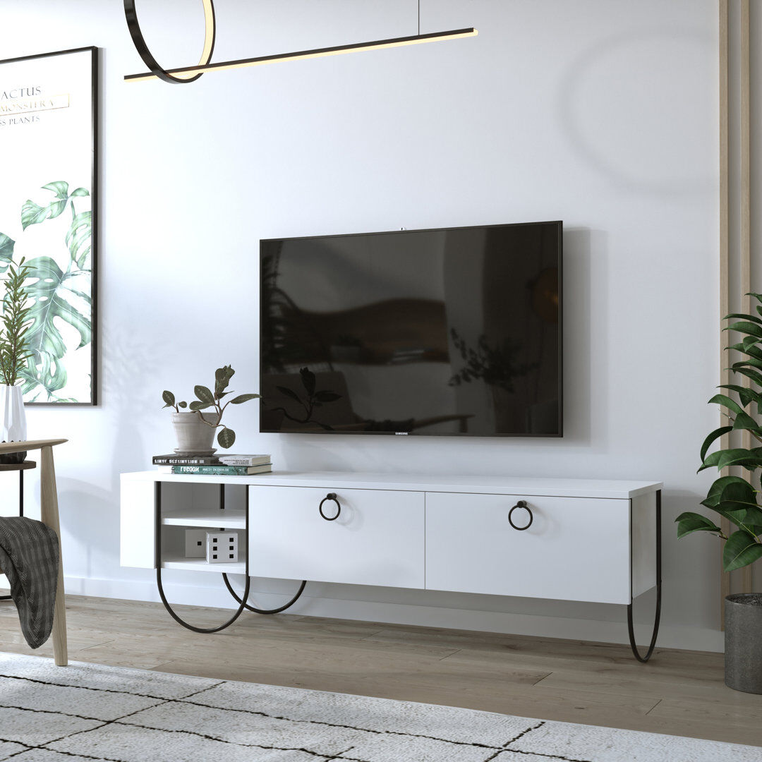 Hashtag Home Aditi Modern TV Unit Multimedia Centre with Storage for TVs up to 60" White 60"