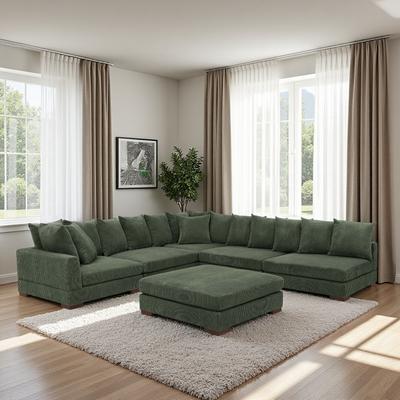 ZWYO HOSIMU "120"" Modern Upholstered Modular Sectional Sleeper Sofa with Middle Firm Seat Cushions and 16 Toss Pillows"
