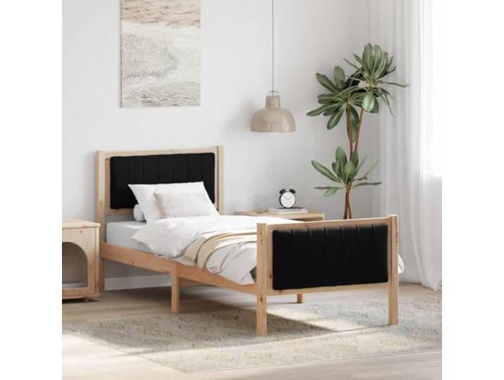 RJPLMFV Bettgestell, Kiefernholz, massiv, Braun, 80 x 200 cm Gepolstertes Kopfteil, Plattform ohne Lattenrost, modernes Design