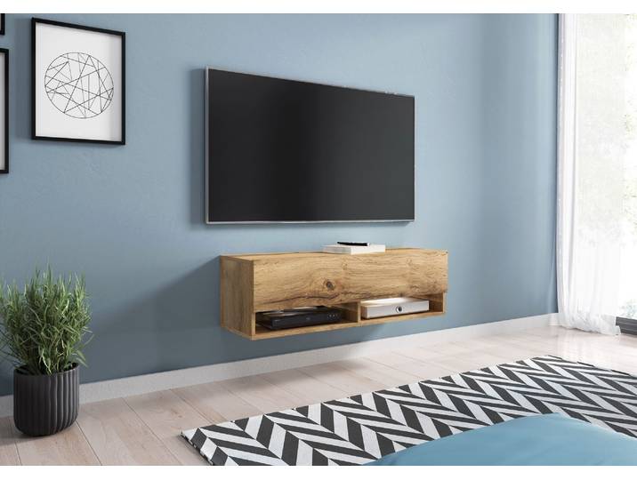 Bratex - Meuble Tv Lowboard A 100 Cm\, Meuble Tv Avec Éclairage Led\, Deux Étagères\, Couleur Wotan