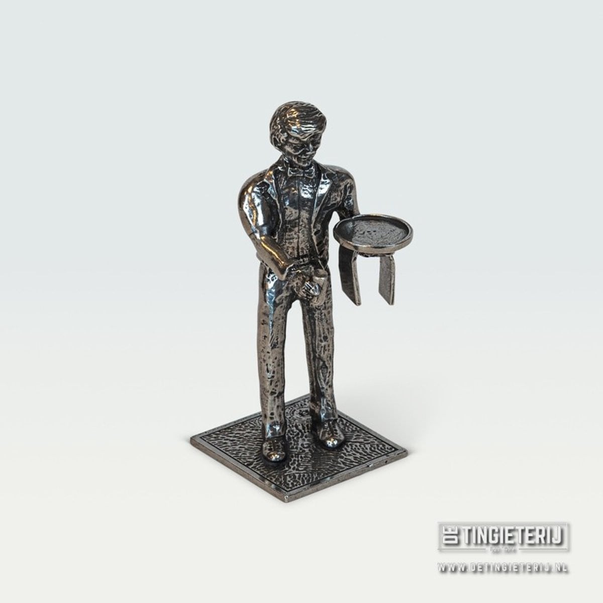 Tinnen Ober Beeldje Handgemaakt Miniatuur Serveerster Decoratie