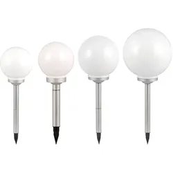 Steckleuchte Solar Außen Solarkugeln Set Garten Solarlampe Kugel für Draußen, Erdspieß, weiß, LED Leuchtmittel, D 15/20/25/30 cm, 4er Set
