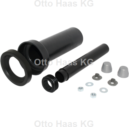 HAAS PE-Wand-WC-Anschlussgarnitur 3600 DN 90/110, Abdeckkappen chrom, 300mm, verschweißbar, schwarz