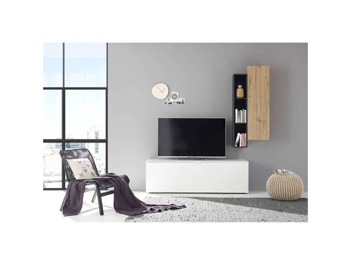 TV-Lowboard II Spanplatte, foliert Weiß/Weiß 118cm