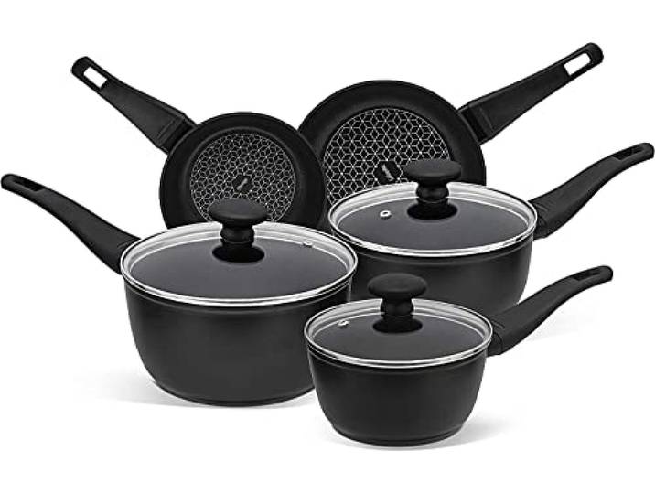Prestige Thermo Smart Antihaftbeschichtetes Topfset Induktion - 16/18/20 Kasserole mit Deckel & 20/24 Bratpfanne - Ofen- & Spülmaschinenfest - PFOA-frei -- Aluminium - In Italien hergestellt