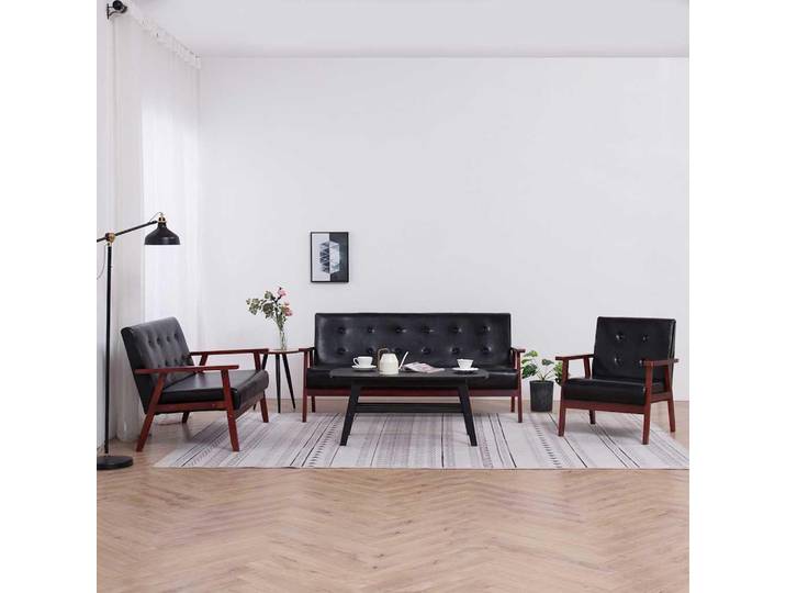 vidaXL Ensemble de canapés 3 pièces noir similicuir