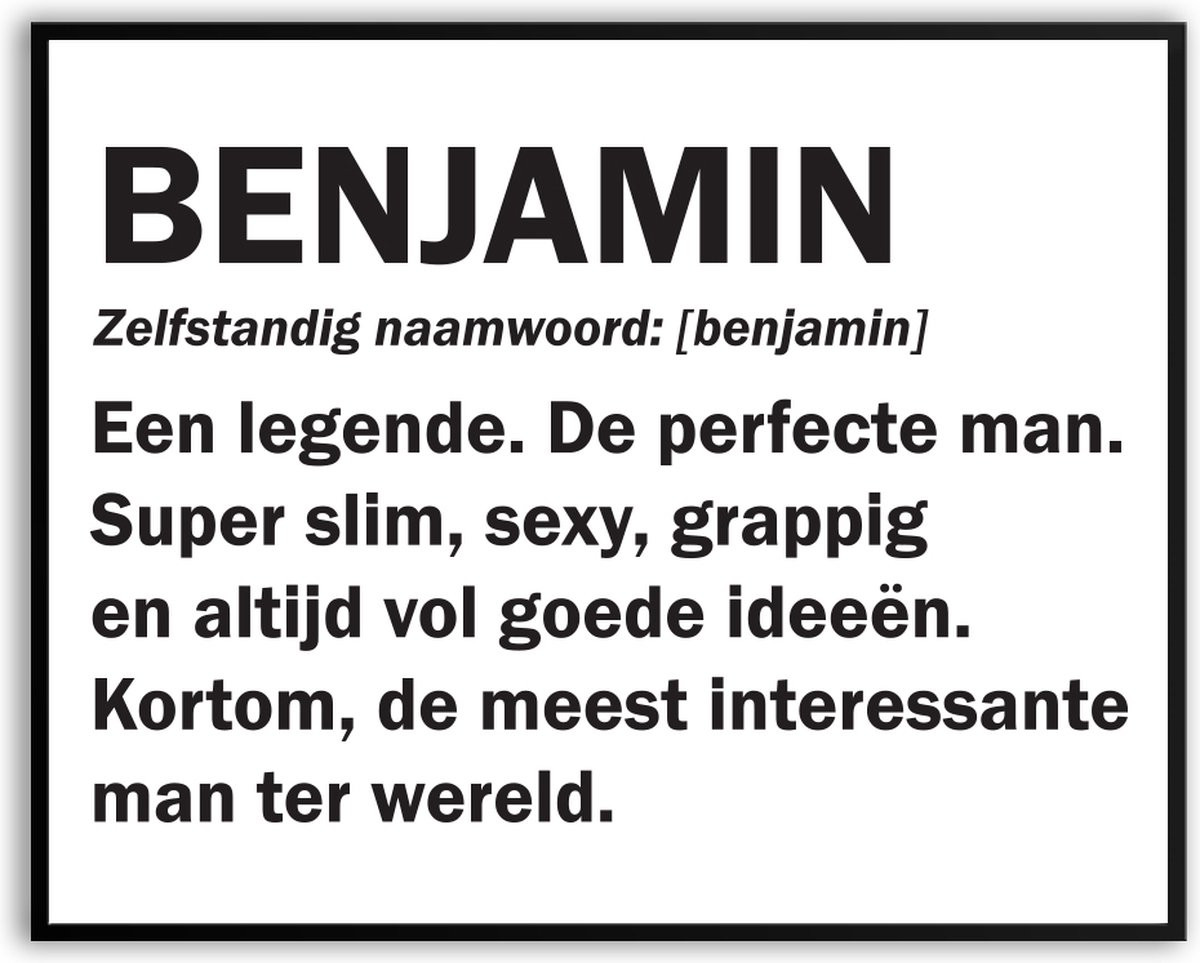 Benjamin Woordenboek Fotolijst met glas, Canvas Poster voor Verjaardagen, 50 x 70 cm