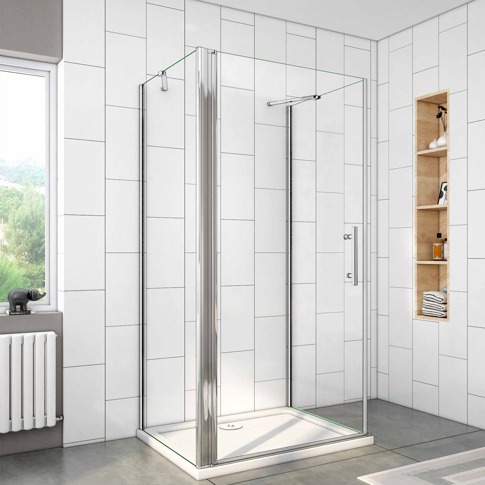 U-Duschwand BxTxH: 70x80x195cm Duschkabine Duschabtrennung Duschtür ESG-Sicherheitsglas mit Stabilisator