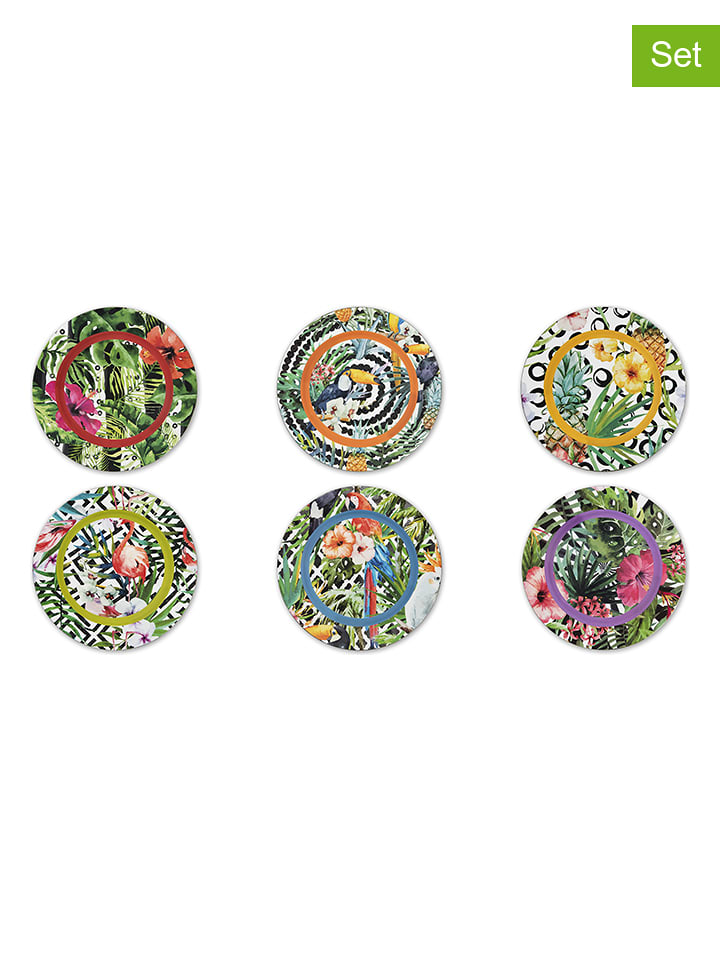 Trendy Kitchen by EXCÉLSA 6er-Set: Servierteller "Tropical Chic" in Bunt - Ø 33 cm - onesize