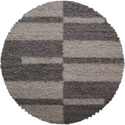 Hochflorteppich Shaggy Kariert Weich Flauschig Waschbar Strapazierfähig Schlafzimmer Rund Taupe 120x120 cm – WATZMANN von Kadima Design