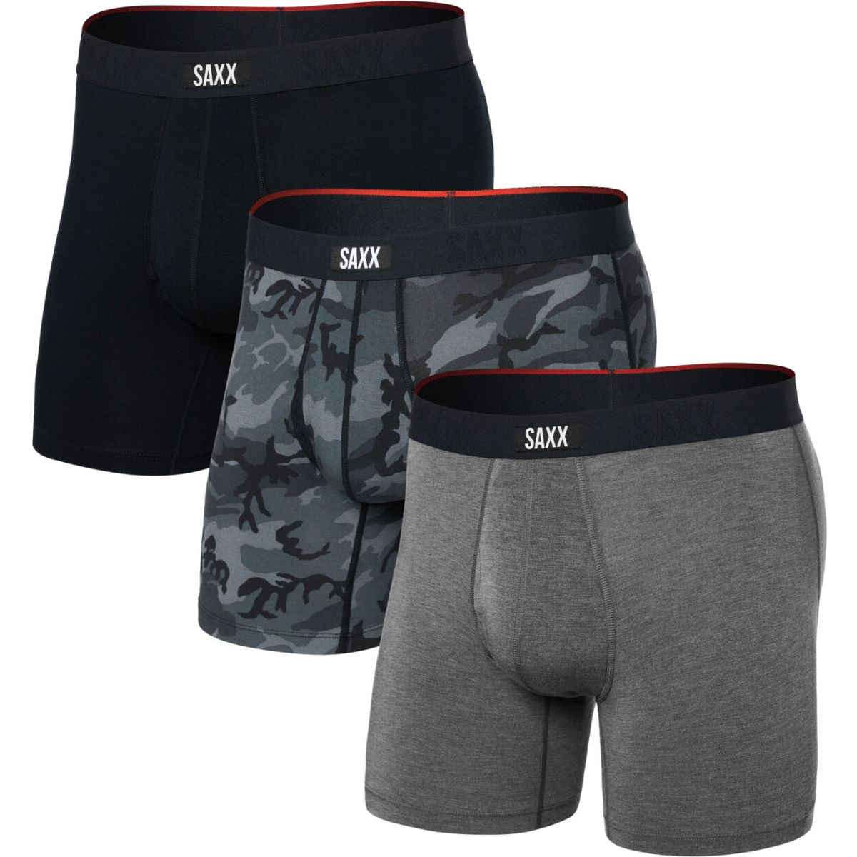 Saxx Vibe Xtra Soft Comfort Boxer Brief FLY 3PK wood camo/grey hthr/blk (WCG) S SXPP3VX-WCG-S