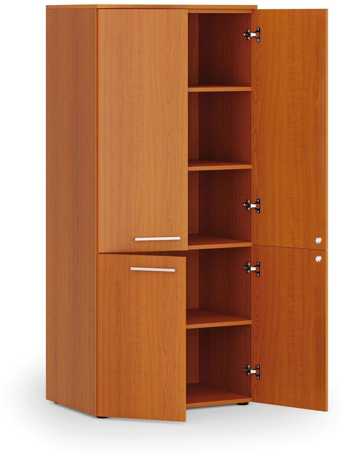 B2B Partner Aktenschrank mit geteilten Türen PRIMO WOOD, 800 x 500 x 1781 mm, Kirschbaum
