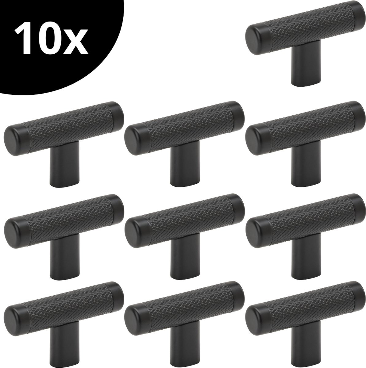 Hauskraft Design Deurknop - Zwart - RVS - 10 stuks