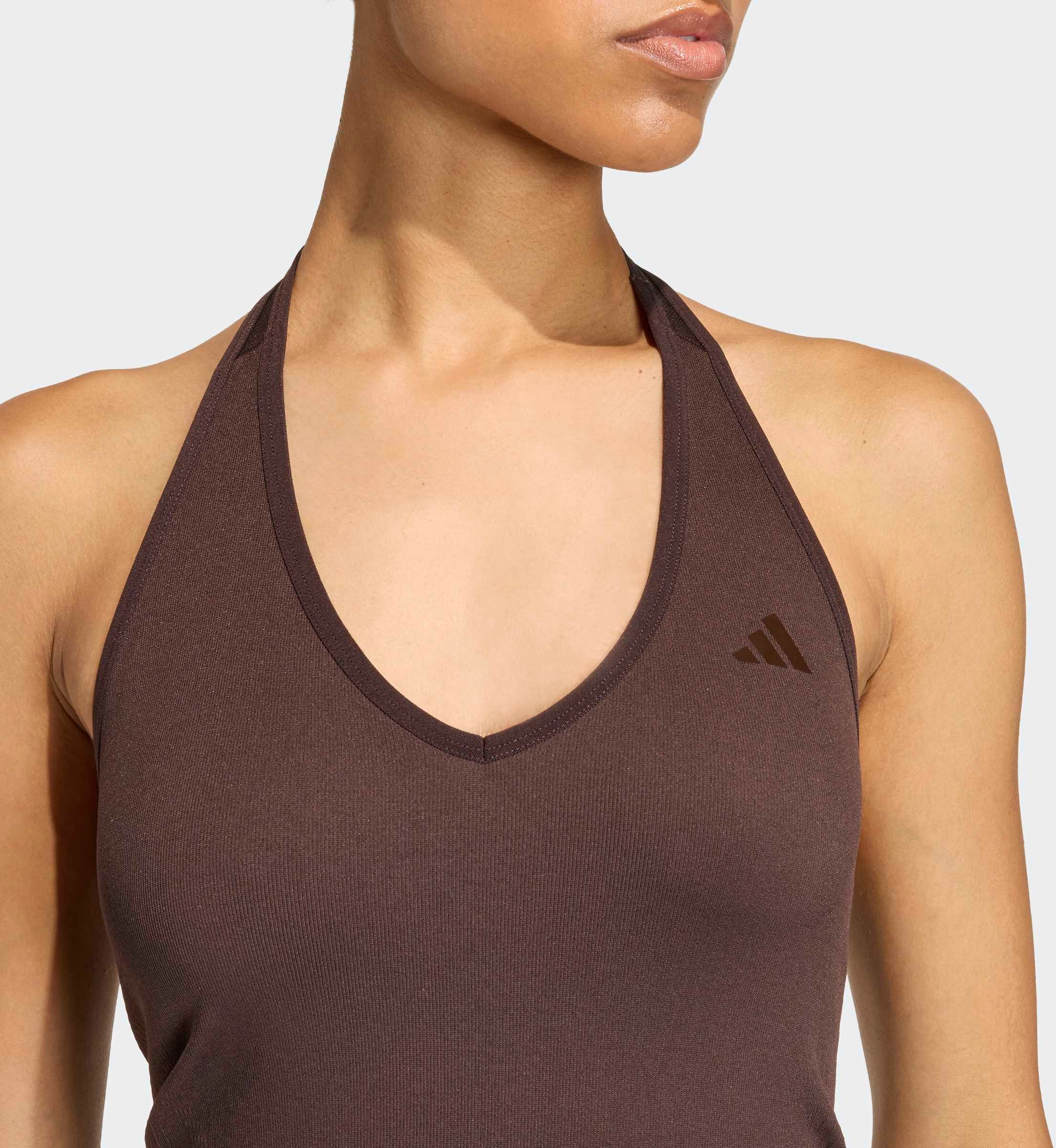 Tanktop ADIDAS PERFORMANCE "WORKOUT ESSENTIALS KNIT NECKHOLDER", Damen, Gr. XL, braun (aurora coffee), Obermaterial: 92% Polyamid, 8% Elasthan, Rundhals, Tops Tanktop aurora coffee XL