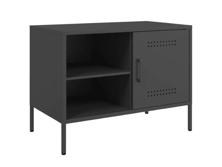 LMTYOENFG TV-Schrank Schwarz 68x39x50,5 cm Stahl TV-Möbel Industrial Kompaktes Lowboard im Industrie-Design mit Tür und Ablagen für Wohnzimmer und Schlafzimmer. Stabile Konstruktion.