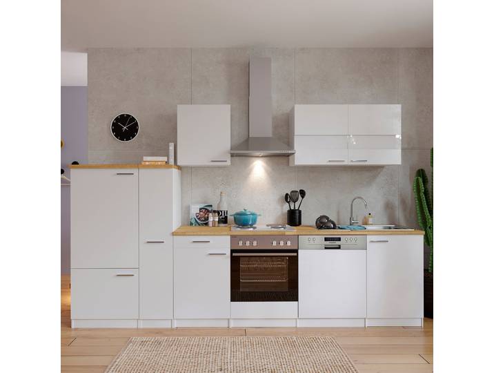 Bloc cuisine Malia sans appareils 310cm Blanc/Blanc/Imitation noyer