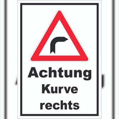 HB-Druck Aufkleber Achtung Kurve rechts A8 (52x74mm)