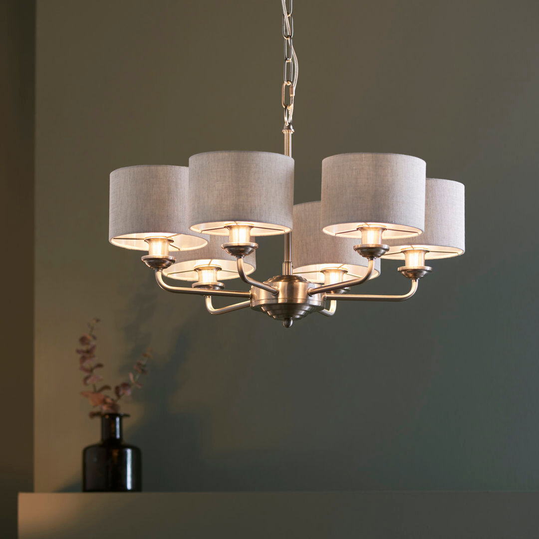 Fairmont Park Landover 6 - Light Shaded / Spider Chandelier Brushed Chrome/Natural