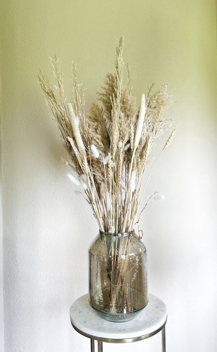 La Florista Neutraal droogboeket met vaas in beige, taupe en wit