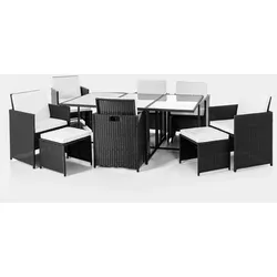 Hardin 1fachgut 27tlg. Polyrattan-Sitzgruppe CUBE 4+6 mit platzsparendem Würfelsystem - Schwarz