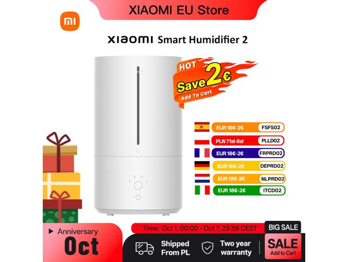 Xiaomi – humidificateur intelligent 2, 4,5 l amélioré, purificateur d'air léger UV-C, Mode automatique, silencieux pour la maison
