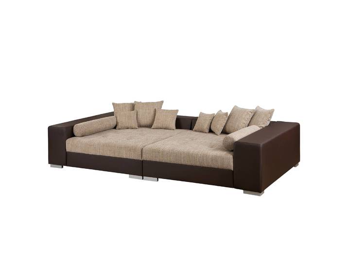 Big-Sofa Braun/Beige/Braun/Beige Kunstleder Madara / Strukturstoff Beka 308 x 80 x 153cm Modern