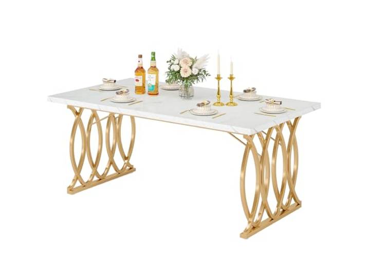 LITTLE TREE Modern Dining Table for 4-6 People, 63 Large Rectangular Kitchen Table with Faux Marble Tabletop and Geometric Legs, Unique Dinner Table Kitchen & Dining Room Furnitur