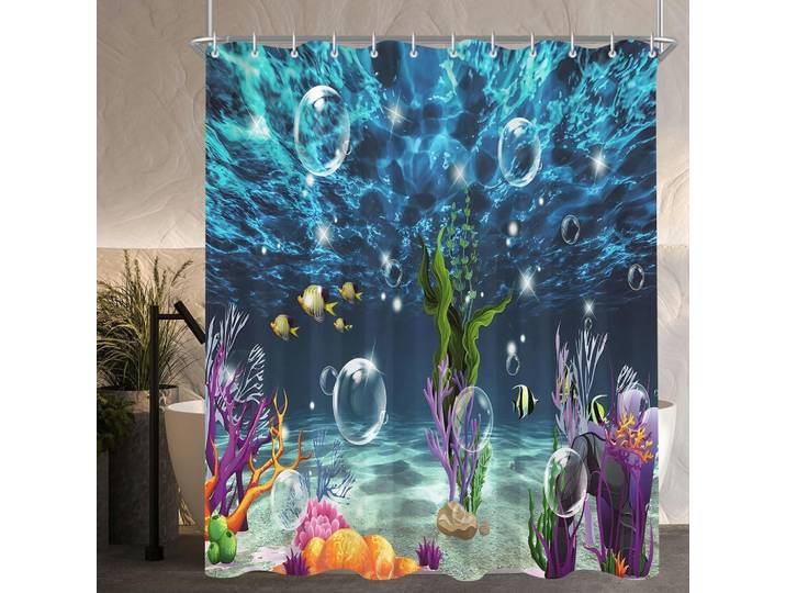 Duschvorhang Bunter Meeresboden 180 x 200 cm, Mehrfarbig, 180x200 cm, Heimtextilien, Badtextilien, Duschvorhänge