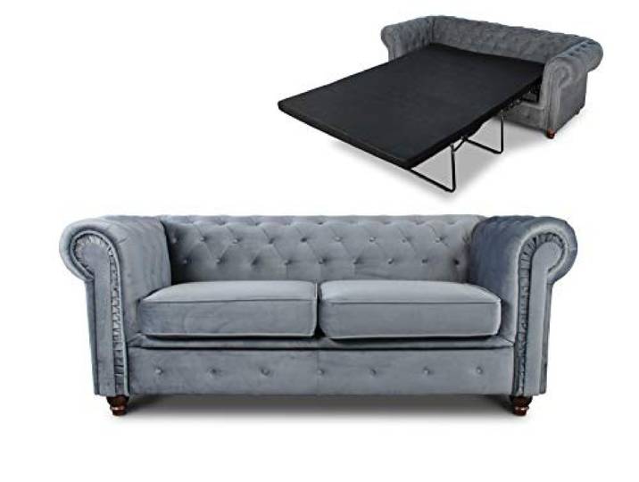 Sofnet - Schlafsofa Chesterfield Asti Bis 2-Sitzer (Grau, Velvet 10) Bettsofa, Sofa mit Schlaffunktion, 2-Sitzer, Couch, Bettfunktion, Veloursstoff, Holzfüße, Chesterfield Stil