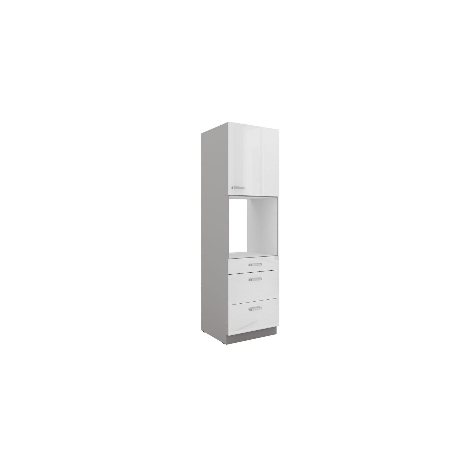 Küchen Hochschrank 60 Bianca Weiß Hochglanz + Grau Küchenzeile Küchenblock