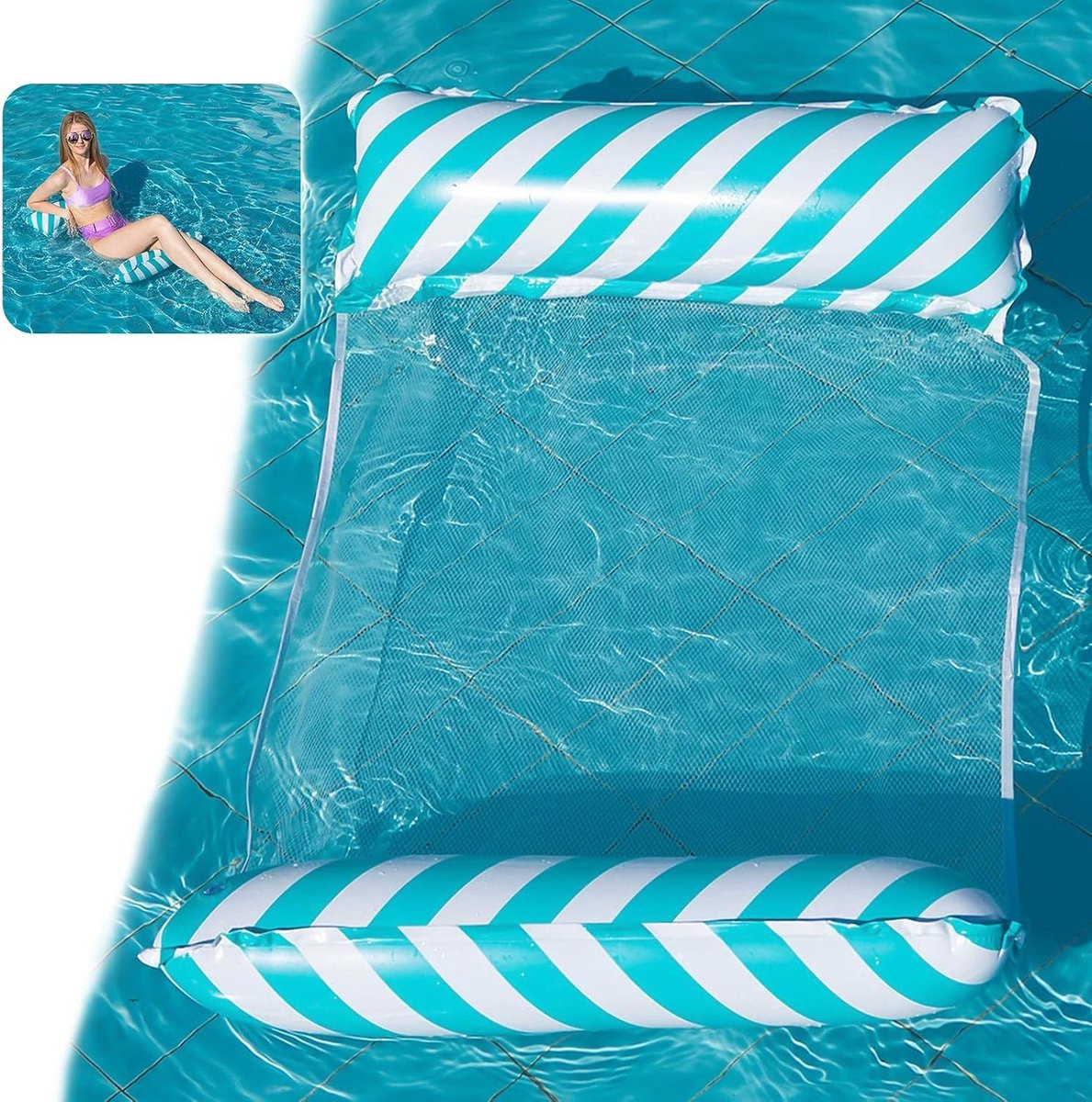 Water Hammock Opblaasbaar Zwembadbed Blauw 122 x 70 cm