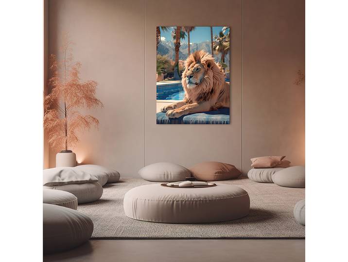 Glasbild Tropical Lion Kunstdruck auf Sicherheitsglas Multicolor 60 x 80 x 1cm