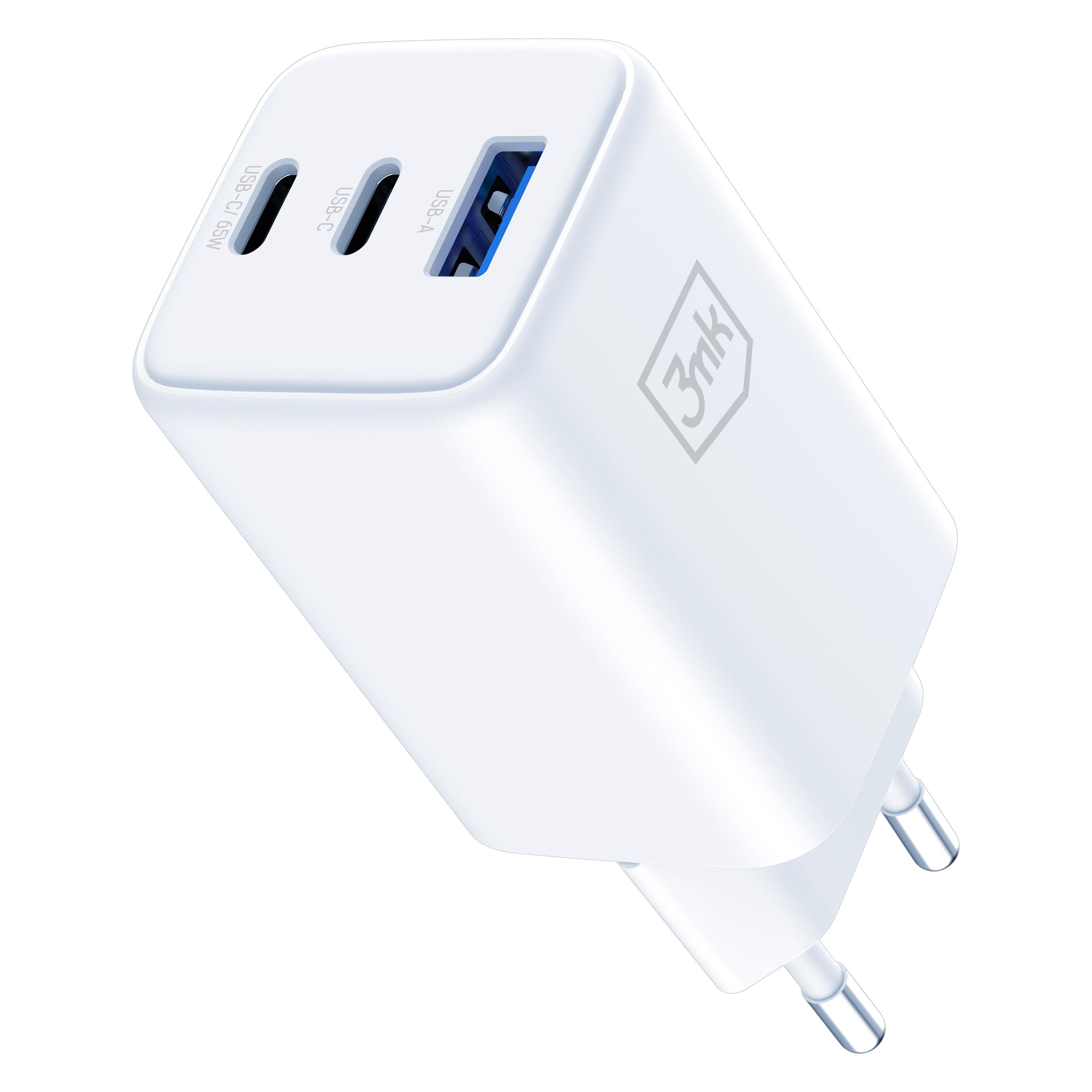3MK Ładowarka sieciowa Hyper GaN Charger 65W 1xUSB-A 2xUSB-C PD QC4+ biały (65 W, 3 Ports) (5903108640107)