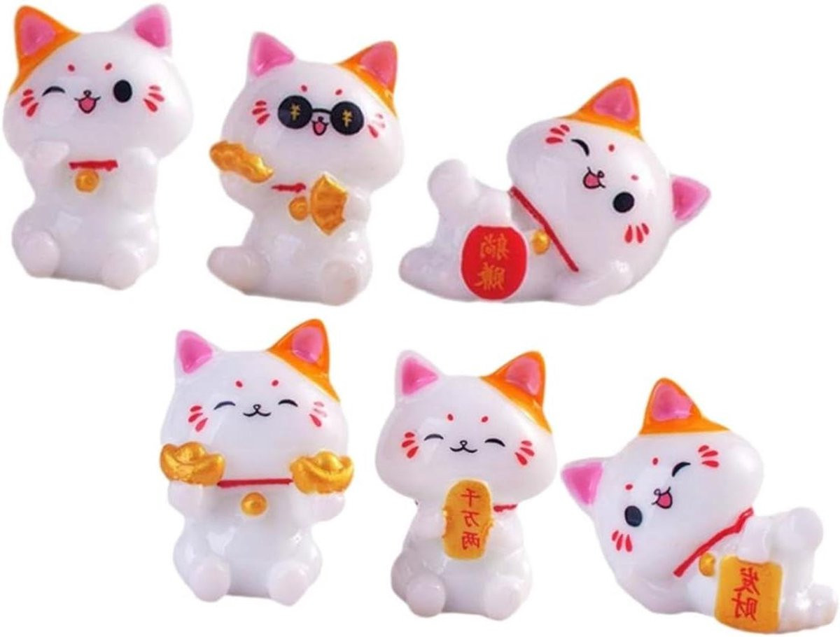 Kleine Kat Beeldjes - Gelukskatjes Feng Shui - Miniatuur Tuin Decoratie - Traditioneel Gelukssymbool