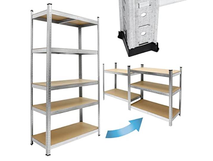 ECD Germany Étagère de Rangement - 180x90x40 cm - Charge jusqu'à 750 kg - en Métal Galvanisé - 5 Panneaux MDF - Étagère de Stockage Rayonnage Robuste Metallique - Étagère de Garage d'Atelier