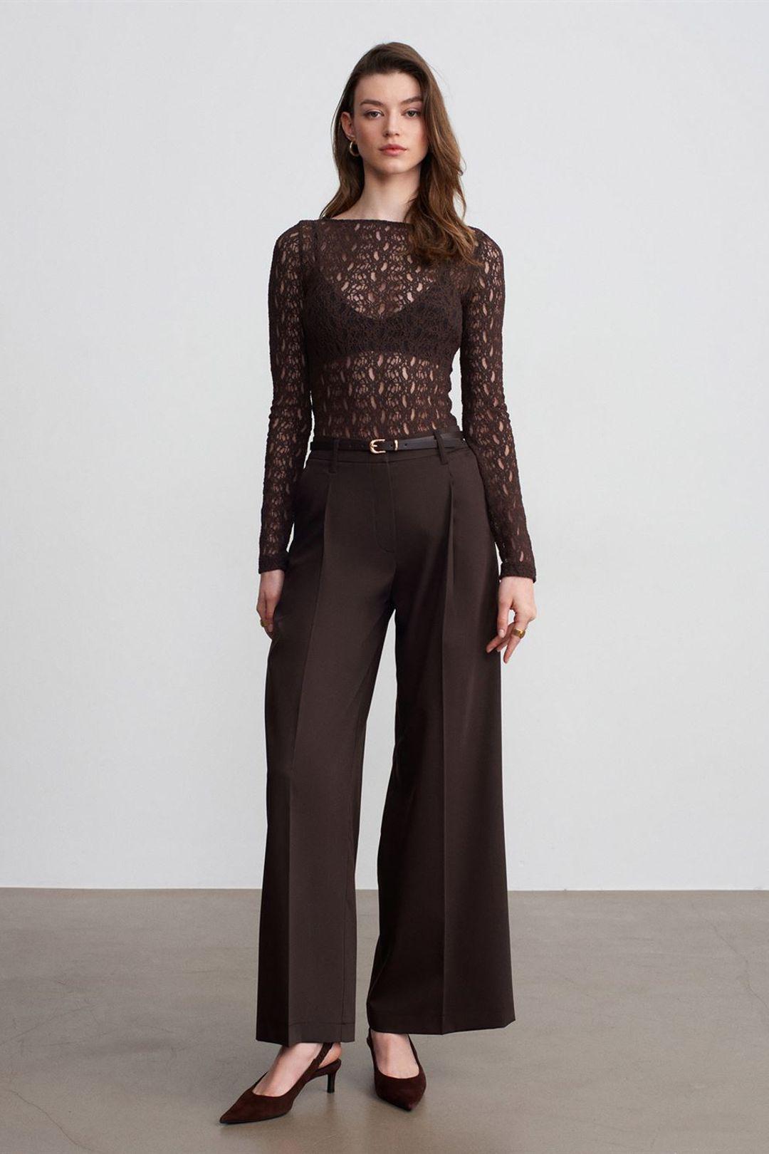 Hoge taille wijde crepe broek