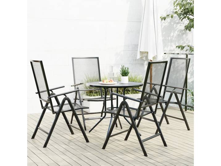 vidaXL Gartenstuhl-Set 5-tlg. Verstellbar Pulverbeschichteter Stahl