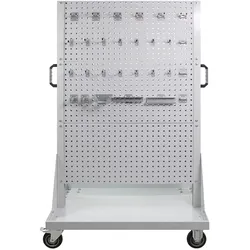 PROREGAL Rollwagen mit 6 Lochplatten + 28-teilige Haken-Set | HxBxT 171x106,5x73cm | Lichtgrau