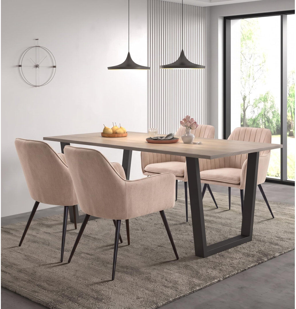Rio 80cm Rectangular Dining Set with Upholstered Chairs Cream 77cm H x 180cm W x 80cm D