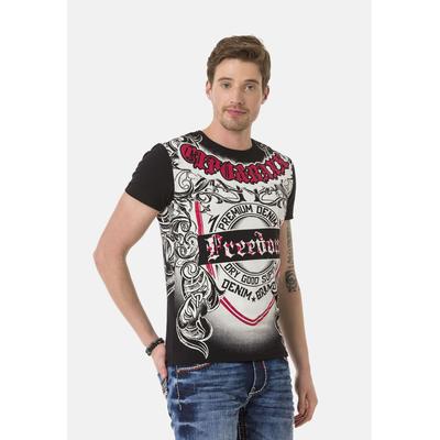 T-Shirt CIPO & BAXX "T-Shirt", Herren, Gr. L, schwarz, 95% Baumwolle, 5% Elasthan, bedruckt, regular fit, Rundhals, Shirts T-Shirt, große Tribal- und Markenprints setzen rockige Akzente