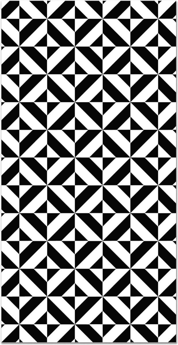 Modern Geometrisch Vinyl Tapijt Zwart - Rechthoekig Vloerkleed voor Keuken of Woonkamer