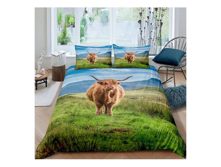 LuxusKollektion Jugendbettwäsche Bettwäsche 200x200 Kuh Rustikal Grünland