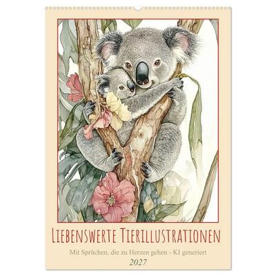 Liebenswerte Tierillustrationen (Wandkalender 2027 DIN A2 hoch), CALVENDO Monatskalender