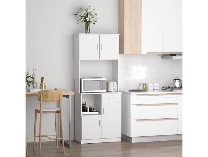 HOMCOM Buffet Cuisine Blanc Multi-Rangements 71x41x178cm