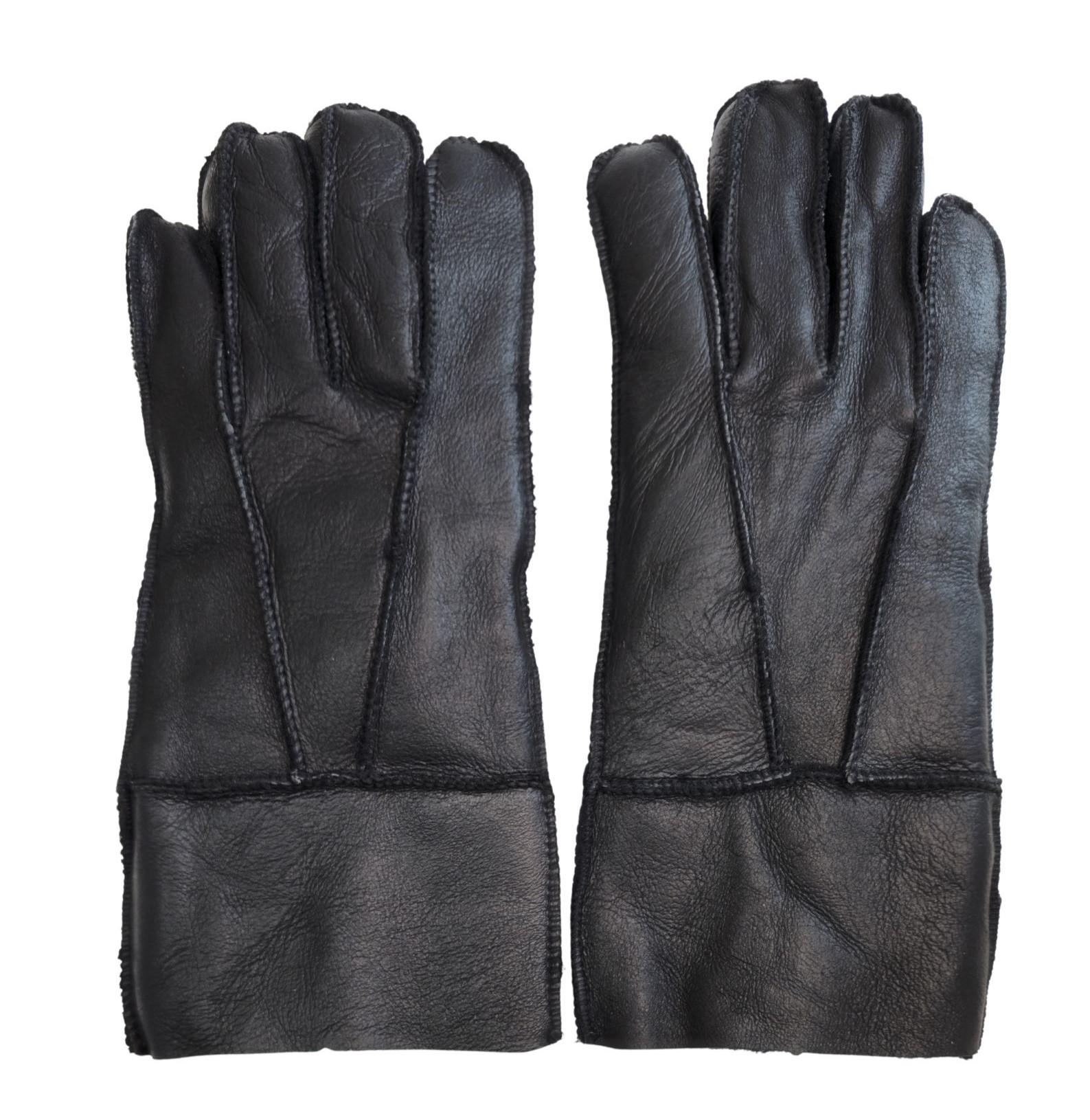 Schwarze Unisex-Handschuhe aus Schaffell mit aufrollbarer Manschette