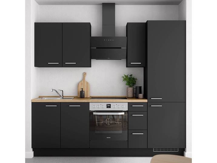 Küchenzeile High-Line Touch Variante A 240cm Ausrichtung rechts Schwarz/Schwarz/Eiche Sierra Dekor AEG