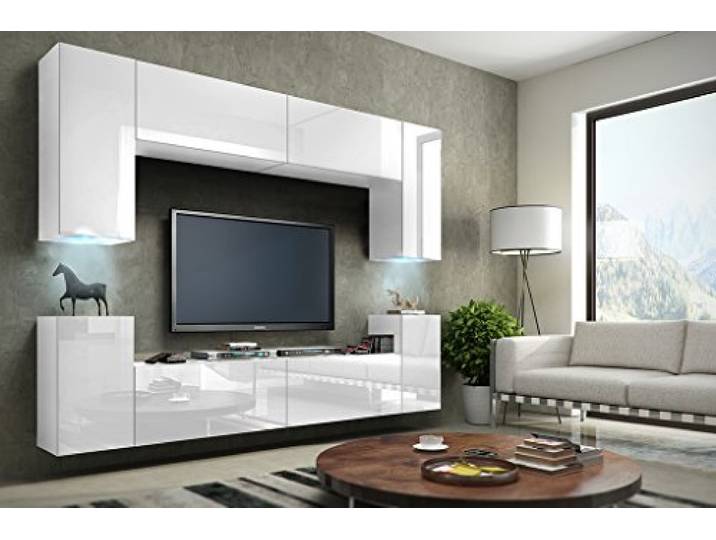 Furnitech Wohnwand Wohnzimmer Hängend Wohnwand Modern Wohnzimmer Schrankwand mit Regale und TV Schrank Wohnzimmer Möbel ohne LED (Future C1/HG/W/2 1B)