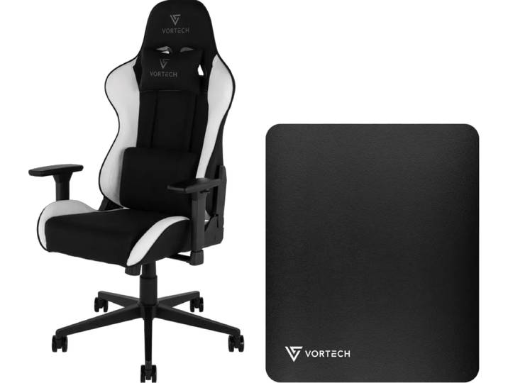 Vortech Essential Gamestoel Wit + Vortech Vloermat Zwart