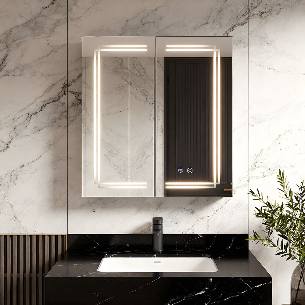 Metro 600 mm W 700 mm H Wall Mounted Mirrored Bathroom Cabinets Shelves with Mirror Silver 700mm H