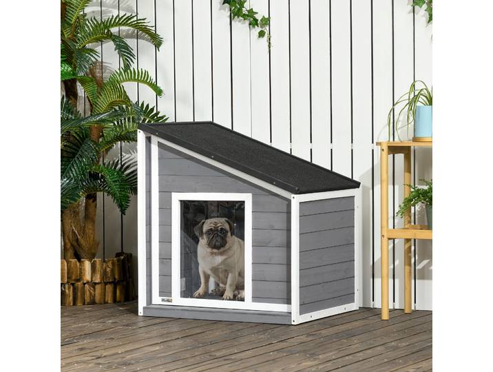 PawHut Niche Chien Bois Résistant 71x58x77cm Gris Blanc